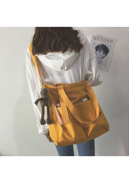 Sarı Kolye Su Geçirmez Çanta Büyük Kapasiteli Kanvas Çanta Kadın Messenger Koreli Öğrenci Harajuku Japon Tek Omuz Büyük Çanta Tote Çanta (Yurt Dışından)