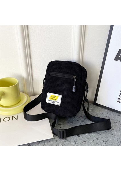 Balck F Canvas Kadın Crossbody Çanta Trendi Küçük Omuz Çantası Kore Düz Renk Öğrenci Telefonu Çantası Basit Alışveriş Fermuarlı Çanta (Yurt Dışından)