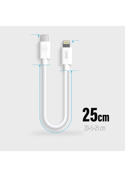 Apple iPhone 25CM Hızlı Şarj Kablosu Type C - Ligtning Pd 20W Kısa Powerbank Kablo 25CM