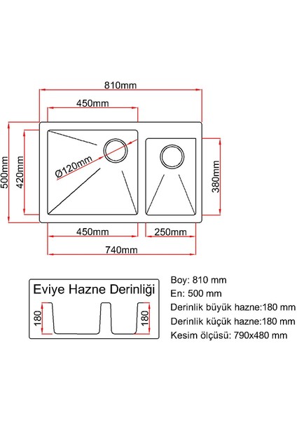 Eviye Beyaz Renk 81x50 Cm Özel Gözlü Mutfak Eviyesi