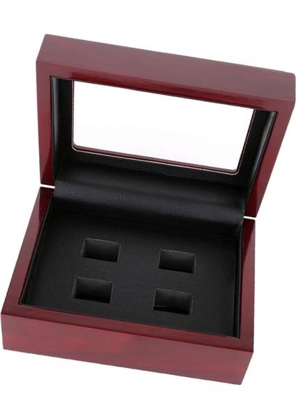 Ahşap Kutu Spor Şampiyonası Yüzük Tutucu Vitrin Depolama 12X16X7 cm Şarap Kırmızı 4-Delik (Yurt Dışından)