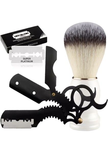 Shave U4 Full Metal Ustura + F8 Tıraş Fırça + 5'li Platinum Yaprak Jilet