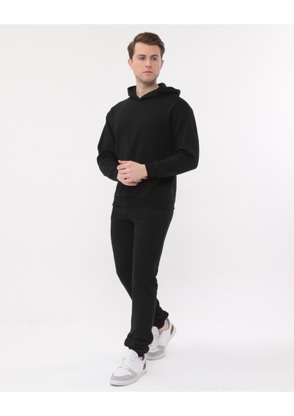 Unisex Siyah Kapüşonlu Sweatshirt