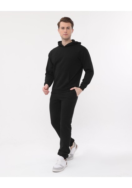 Unisex Siyah Kapüşonlu Sweatshirt