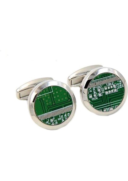 Yenilik Erkekler Yeşil Pcb Manşet Bağlantıları Yuvarlak Devre Kartı Şekli Kol Düğmeleri 20MM (Yurt Dışından)