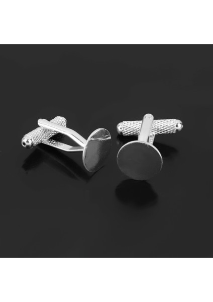 20 Adet Moda Erkekler 12MM Düz Yuvarlak Boş Taban Ayarları Kol Düğmeleri Gümüş (Yurt Dışından)