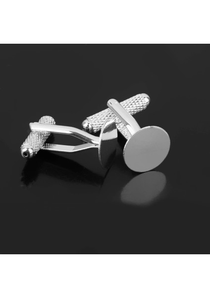 20 Adet Moda Erkekler 12MM Düz Yuvarlak Boş Taban Ayarları Kol Düğmeleri Gümüş (Yurt Dışından)