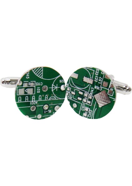 Yenilik Erkekler Yeşil Pcb Manşet Bağlantıları Yuvarlak Devre Kartı Şekil Kol Düğmeleri 16MM (Yurt Dışından)