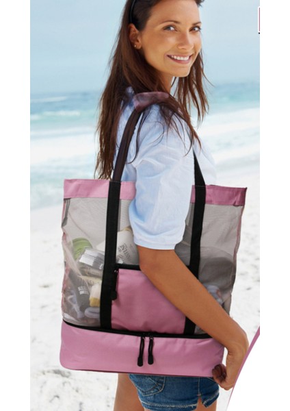 Çift Katmanlı Çıkış Taşınabilir Örgü Plaj Çantası Çift Kullanım Giyim Seyahat Piknik Buz | Katlanabilir Saklama Torbaları (Yurt Dışından) fırsatları