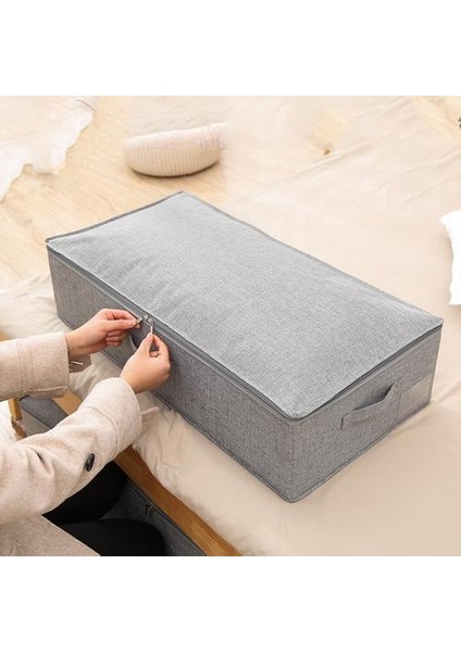 Pamuk Keten Yatakta Saklama Kutusu Katlanabilir Yorgan Organizatör Büyük Kapasiteli Giyim Kapak Fermuarlı Organizatör ile Saklama Sepetleri | Katlanabilir Saklama Torbaları (Yurt Dışından) modelleri