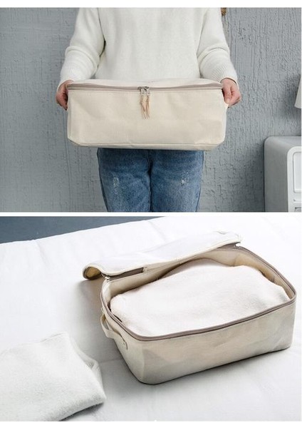 Kalın Tuval Kumaş Kıyafetleri Yorgan Saklama Çantası Yatak Odası Dolap Organizatör Ev Yatak Konteyner Kutusu Kapak ve Fermuar ile Çok Boyutlu | Katlanabilir Saklama Torbaları (Yurt Dışından) modelleri