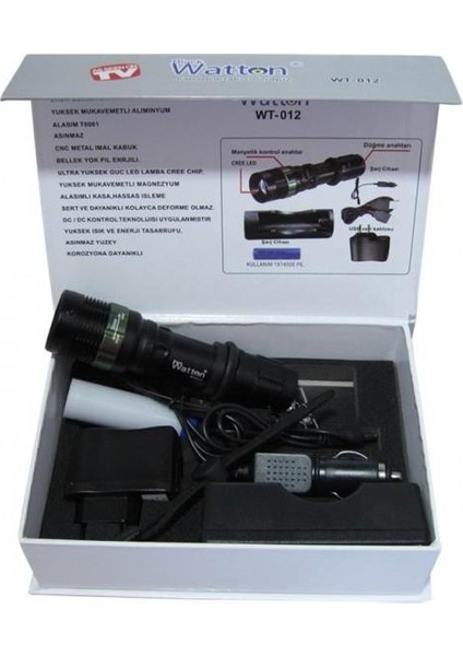 Watton WT-012 Zoomlu Oto Pc Şarjlı El Feneri Kamp Lamba modelleri