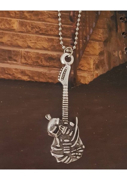 Gitar Kuru Kafa Kolye 925 Ayar Gümüş Kaplama