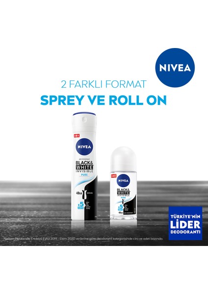 Kadın Sprey Deodorant Invisible Black & White Pure 150 ml x3 Adet, 48 Saat Anti-perspirant Koruma