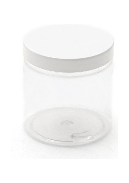 100 Adet - 250 ml - Sert Plastik Şeffaf Kavanoz Beyaz Kapaklı