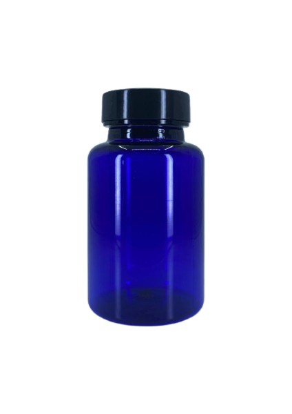 100 Adet - 150ML Mavi Pet Şişe, Ilaç, Plastik Kapsül Şişesi , Hap Kutusu Siyah Kapaklı