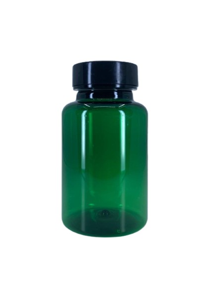 100 Adet - 150ML Yeşil Pet Şişe, Ilaç, Plastik Kapsül Şişesi , Hap Kutusu Siyah Kapaklı