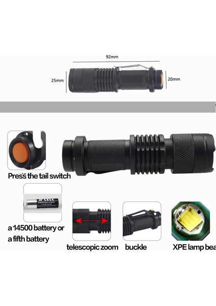 Teleskopik Zoom Mini El Feneri (Yurt Dışından)