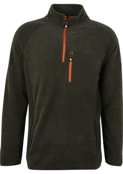 Fermuarlı Yaka Yağ Yeşili Erkek Sweatshirt TC3002YARIM Fermuarlı