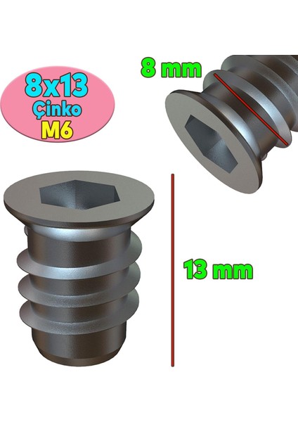 Metal Dübel 8X13 M6 Çinko (50 Adet) fiyatları