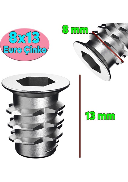 Metal Euro Dübel 8X13 M6 Çinko (50 Adet)