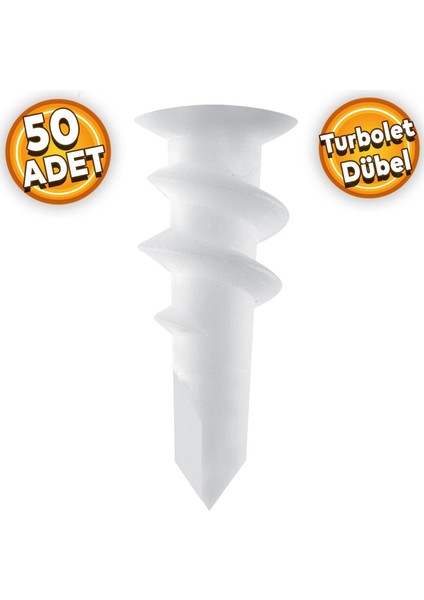 Turbolet Alçıpan Dübel Matkap Uçlu Dübel Plastik (50 Adet)