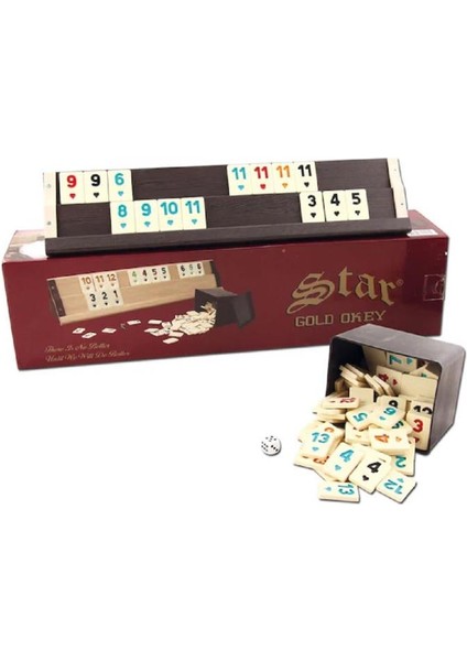Ahşap Okey Takımı Koyu Renk Temalı 28 Parça Gold Renkli Ahşap Malzeme