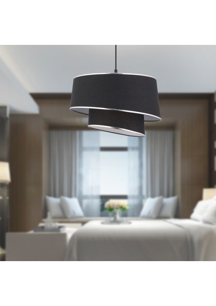 Paoni 2 Katlı Siyah Gümüş Detaylı Modern Koridor,yatak Odası Salon Avize