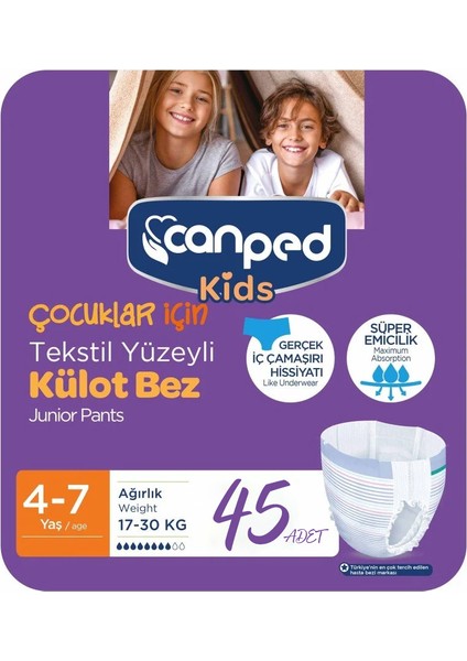 Kids Emici Külot 4-7 Yaş / 17-30 Kg 45 Adet (9'Lu 5 Paket)