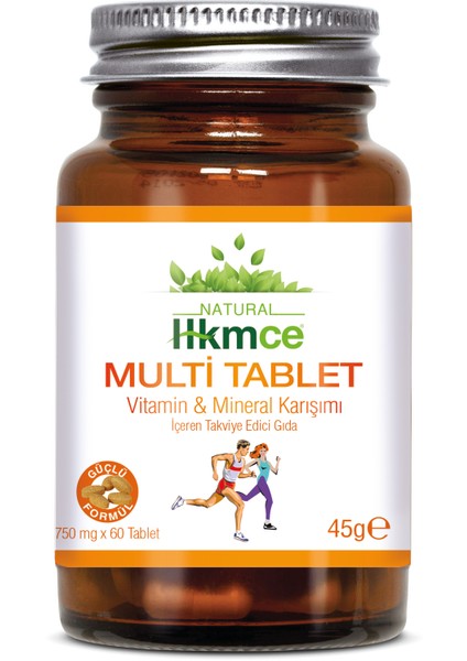 Multi Tablet - Vitamin, Mineral Multivitamin 60 Tablet - Güçlü Formül - Natural Hekimce