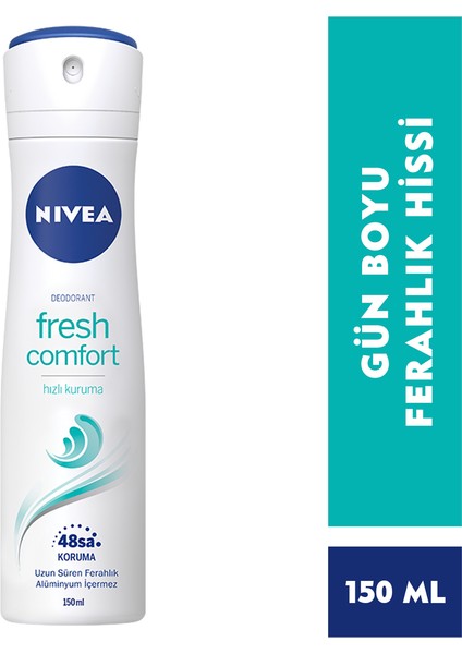 Fresh Comfort Kadın Sprey Deodorant 150 ml x3 Adet,48 Saat Koruma,Hızlı Kuruma