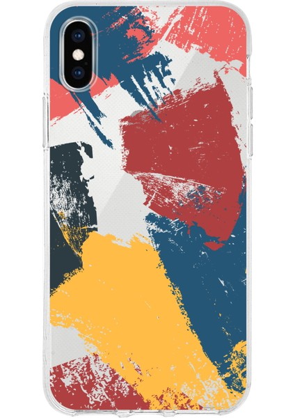 Apple iPhone x Uyumlu Kapak Brushstroke Tasarımlı Şeffaf Silikon Kılıf