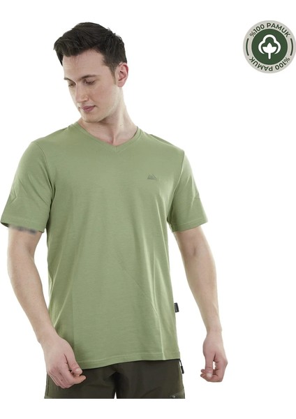 Vortex Erkek T-Shirt Yeşil, V Yaka Tişört