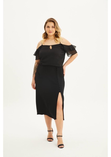 Beli Lastikli Düğmeli Midi Etek fiyatları