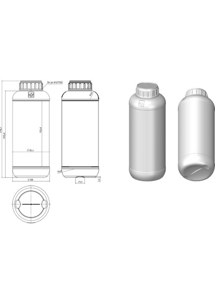 100 Adet - 1000ml Beyaz Polietilen Tarım Şişesi