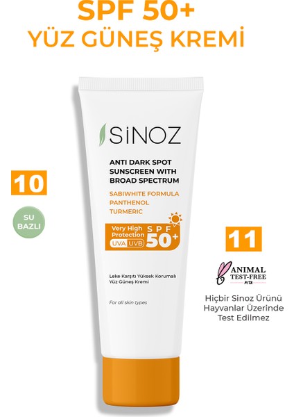 Sinoz Spf 50 Leke Karşıtı Yüksek Koruyucu Yüz Güneş Kremi 50 ml Normal Ve Kuru Ciltler Için