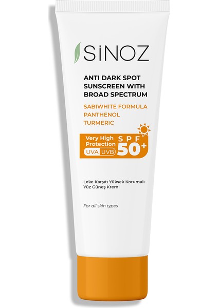 Sinoz Spf 50 Leke Karşıtı Yüksek Koruyucu Yüz Güneş Kremi 50 ml Normal Ve Kuru Ciltler Için