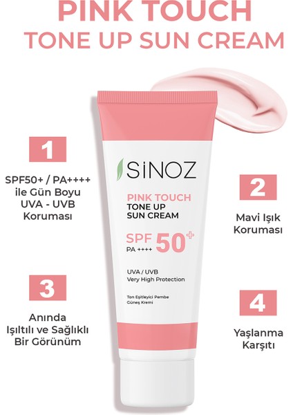 Pink Touch SPF 50 Cilt Aydınlatıcı Ton Eşitleyici Pembe Yüz Güneş Kremi 50 ML Tüm Ciltler için