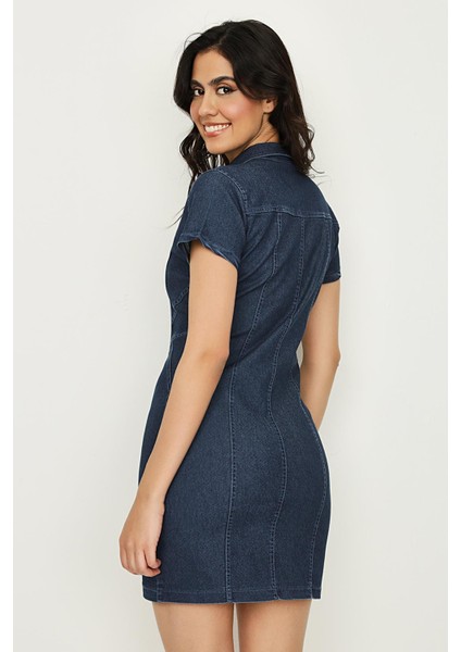 Kadın Önden Düğmeli Denim Elbise