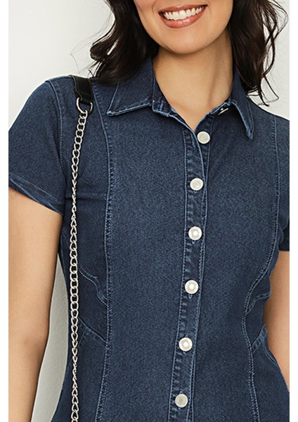 Kadın Önden Düğmeli Denim Elbise