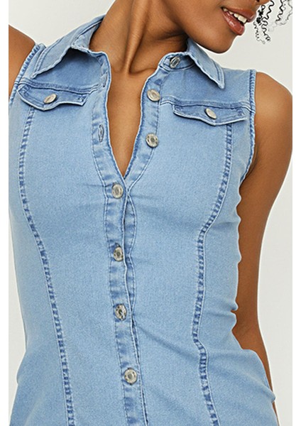 Kadın Önden Düğmeli Denim Elbise