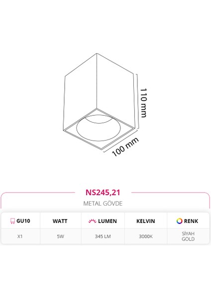 Sıva Üstü LED Spot Siyah Gold NS245