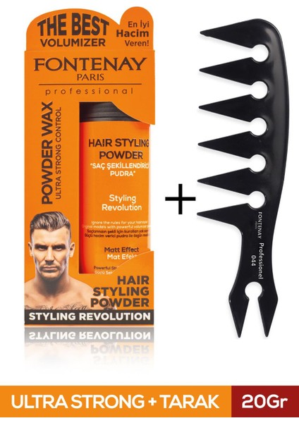 Saç Şekillendirici Pudra Toz Wax Ultra Strong Turuncu 20GR + Geniş Aralıklı Wax Tarağı 2'li Set