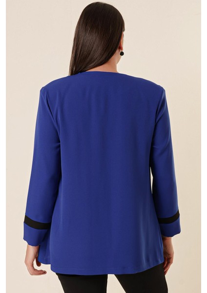 Içi Likralı Atlet Omuzlar Vatkalı Garnili Büyük Beden Krep Ceket 2'li Takım Saks fırsatları