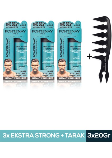 Saç Şekillendirici Pudra Toz Wax Mat Effect Mavı 20gr X3 + Geniş Aralıklı Wax Tarağı 4'Lü Set