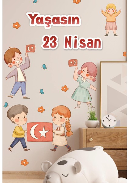 23 Nisan Sticker Seti, Yaşasın 23 Nisan Çocuk Bayramı Okul Ev Süsleme