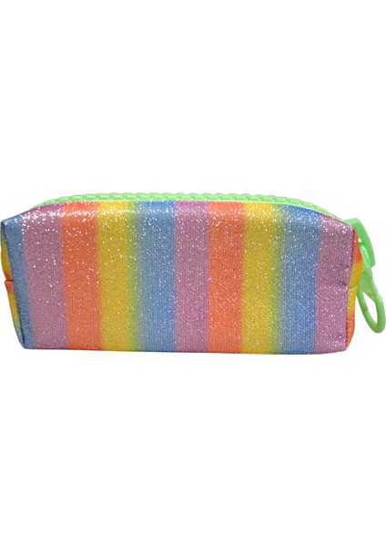 Big Zip Pastel Simli Gökkuşağı Kalem Kutusu – Yeşil