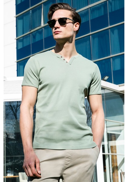Pamuklu V Yaka Slim Fit T Shirt Erkek T SHİRT 5902122