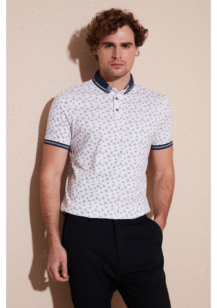 Pamuk Karışımlı Desenli Slim Fit Polo T Shirt Erkek Polo T Shirt 646B3280