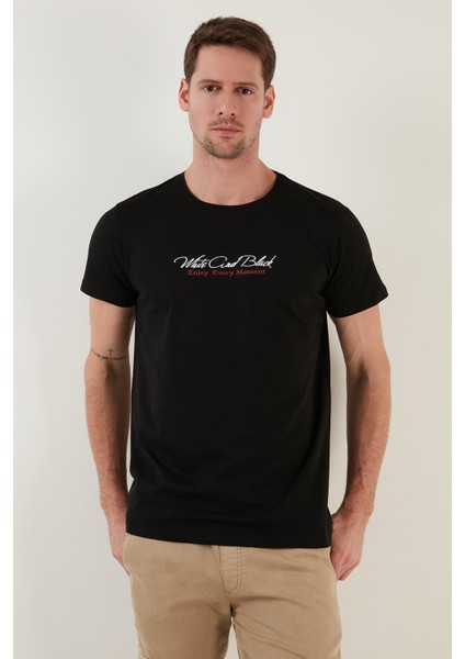 Yazı Baskılı Bisiklet Yaka Pamuk Slim Fit T Shirt Erkek T Shirt 541ENJOY